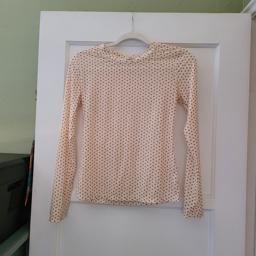 Free People Cream and Brown Polka Dot Long Sleeve Top